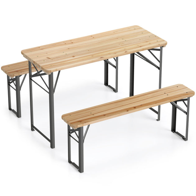 Hivvago Folding Picnic Table with Benches Natural 2