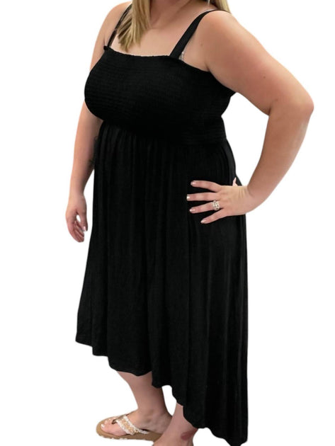 White Birch Smocked Hi-Low Dress Black 2X 3