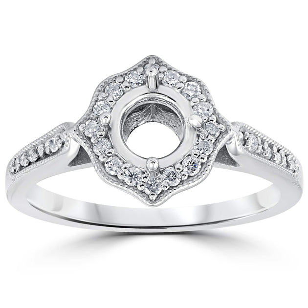 Pompeii3 Vintage Halo Diamond Engagement Ring Setting 14k White Gold US 4 2