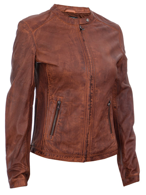 Infinity Prague Womens Leather Biker Jacket Brown XXXL 3