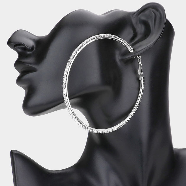 FASHNZFAB Crystal Rhinestone Hoop Earrings Black 5