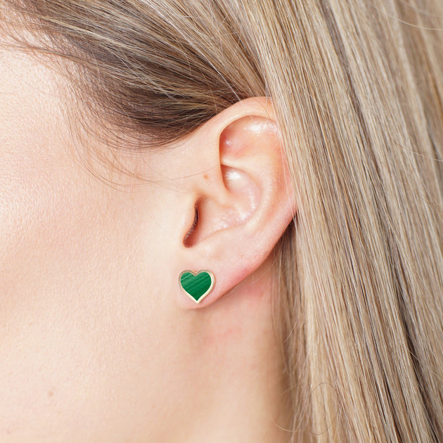 The Loavery Malachite Heart Stud Earrings Green 4