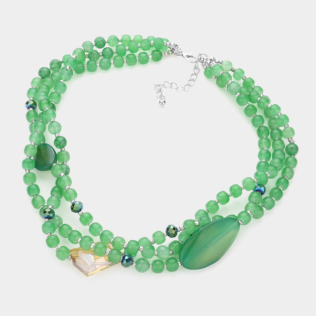 FASHNZFAB Geometric Triple Layered Necklace Green One Size 3