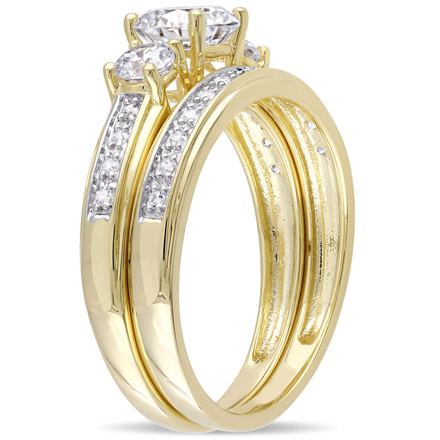 Mimi & Max Cubic Zirconia 3-Stone Bridal Ring Set Silver US 7 4