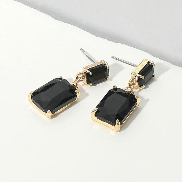 FASHNZFAB Rectangular Glass Stone Cluster Dangle Earrings Blue 8