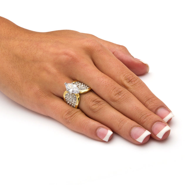 Palm 2.48 TCW Marquise-Cut CZ Crystal Gold-Plated Ring Silver US 7 4