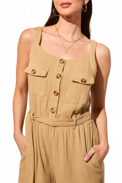 TRIBAL Cotton Gauze Belted Jumpsuit Multi Medium 3
