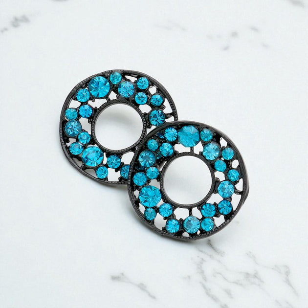 Fashnzfab Pavé Rhinestone Wheel Earrings Silver 2