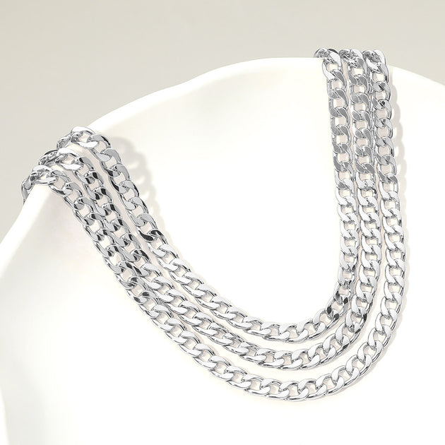 FASHNZFAB Triple Layer Cuban Chain Necklace Silver One Size 2