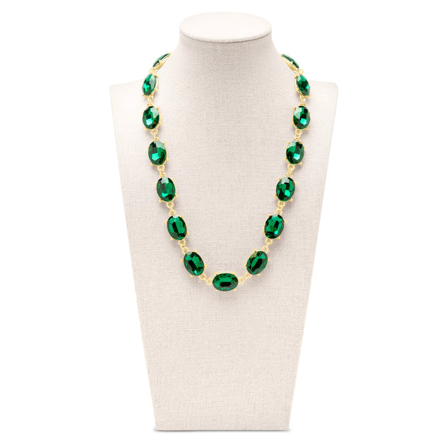 Martha Stewart Oval Crystal Statement Necklace Green 2