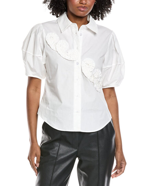 Gracia Flower Front Short Sleeve Shirt White Small 2