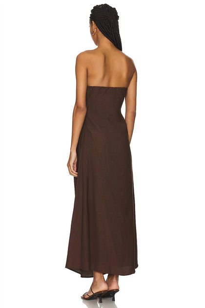 SOVERE A-Line Strapless Maxi Dress Brown Large 3