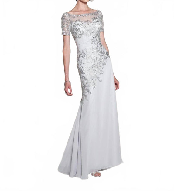 Cameron Blake Chiffon Long Gown Silver US 10 2