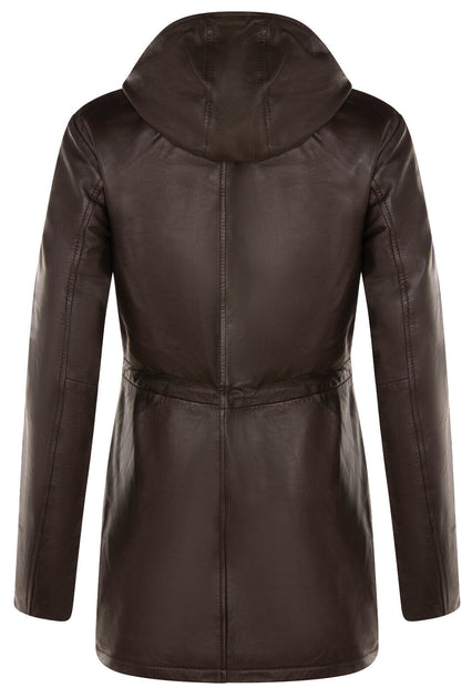 Infinity Womens Leather Hooded Parka Jacket Brown Small 4