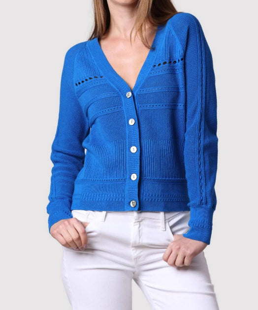 Minnie Rose Pointelle Mix V-Neck Cardigan Blue XSmall 2