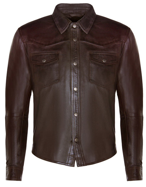 Infinity Herren Retro Leder Hemd Jeansjacke - Peking Braun 5XLarge 2