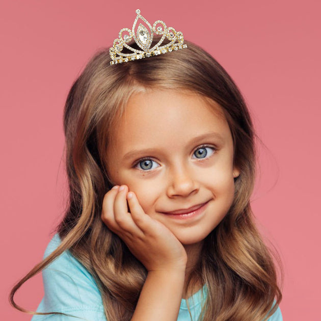 FASHNZFAB Marquise Stone Cluster Mini Tiara Gold 3