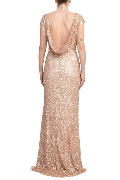 Primavera Maxi Sheath Dress Rose Gold US 2 3