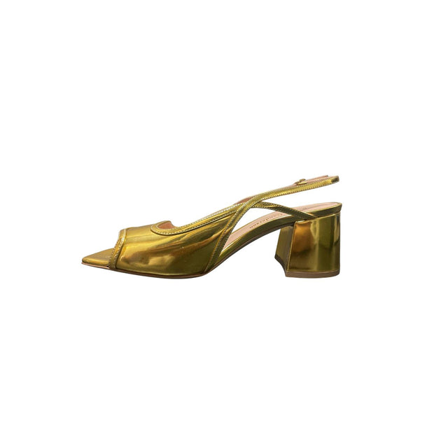Rupert Sanderson Calvacade Peep Toe Heel Gold EU 39 3