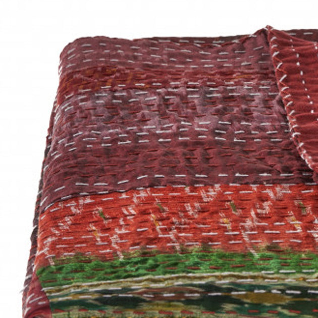 Hivvago Kantha Patchwork Throw Blanket Red 70x50 4