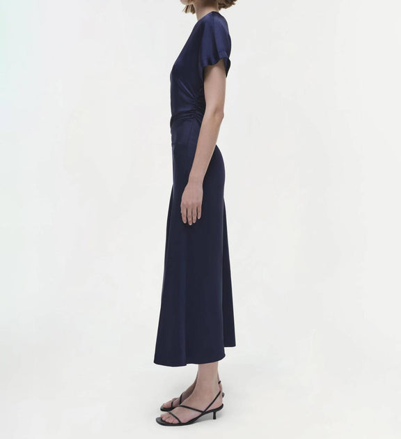 SIMKHAI Marabella Satin Midi Dress In Midnight Blue