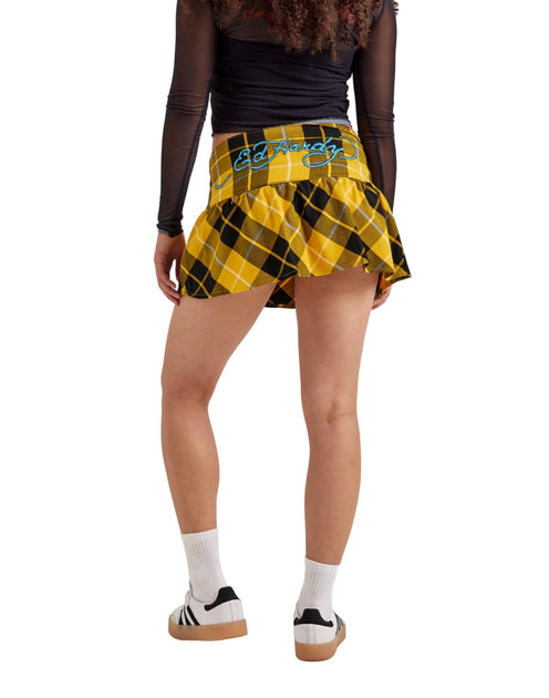 Ed Hardy True Eagle Plaid Flare Mini Skirt Black Large 3