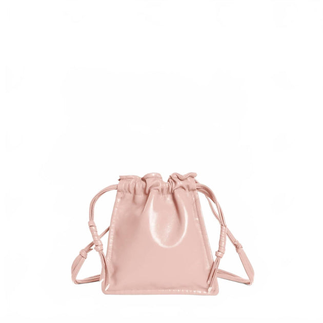 Lemiz Mini Bowie Drawstring Crossbody Leather Bag Pink One Size 3