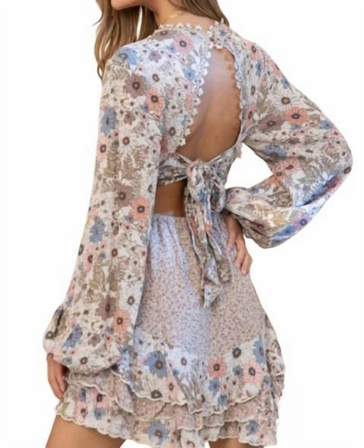Blue B Jasmine Robe Mini à Volants et Dentelle Florale beige Large 3