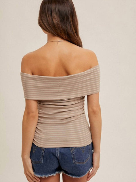 Hem & Thread Schulterfreie Raffbluse Beige Medium 4