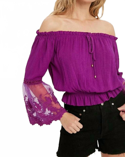 BluIvy Bell Sleeve Off Shoulder Top Pink Medium 4