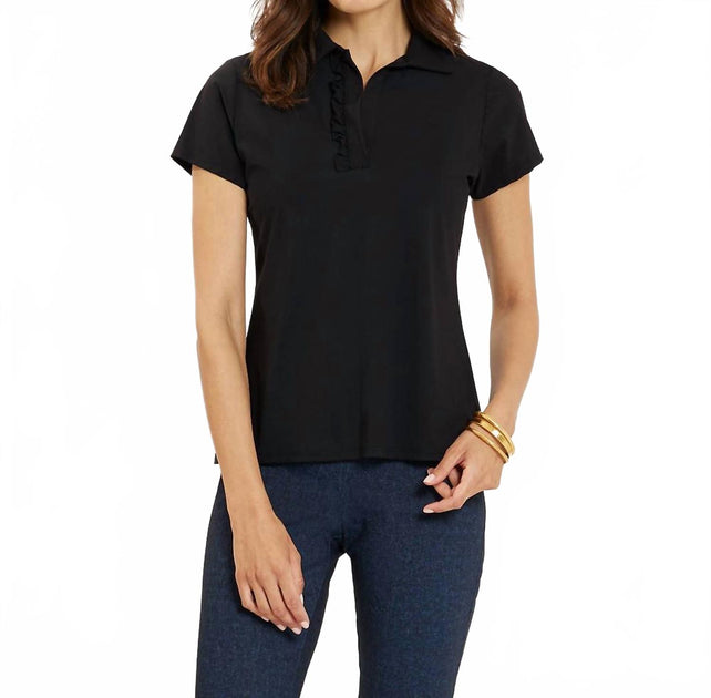 Jude Connally Austin Ruffle Collared Shirt Black Medium 2