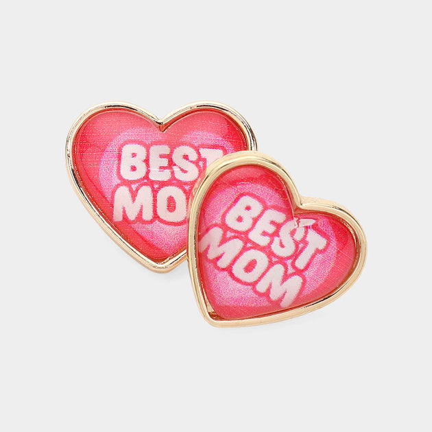 FASHNZFAB Message Heart Stud Earrings Pink 2
