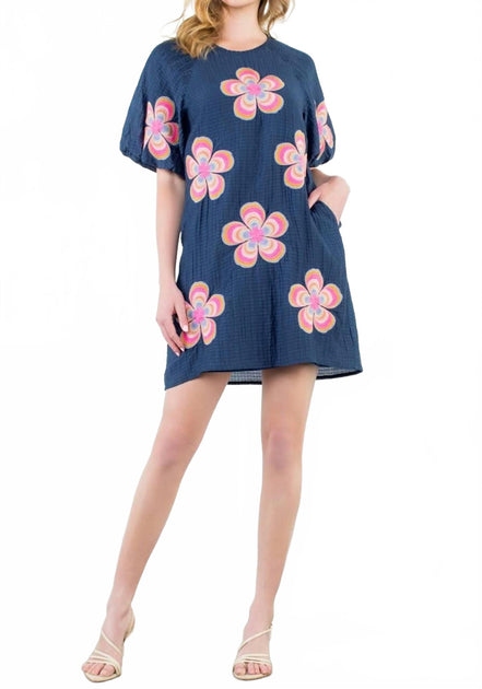 THML Sasha Embroidered Dress Blue Size XS 2