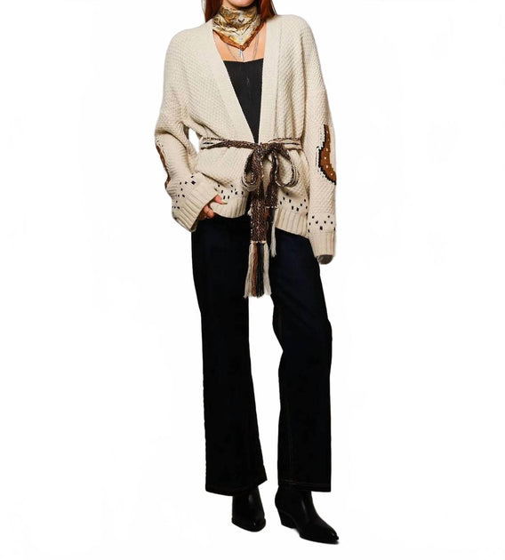 Blue B Saddle Stitch Cardigan Beige Small 2