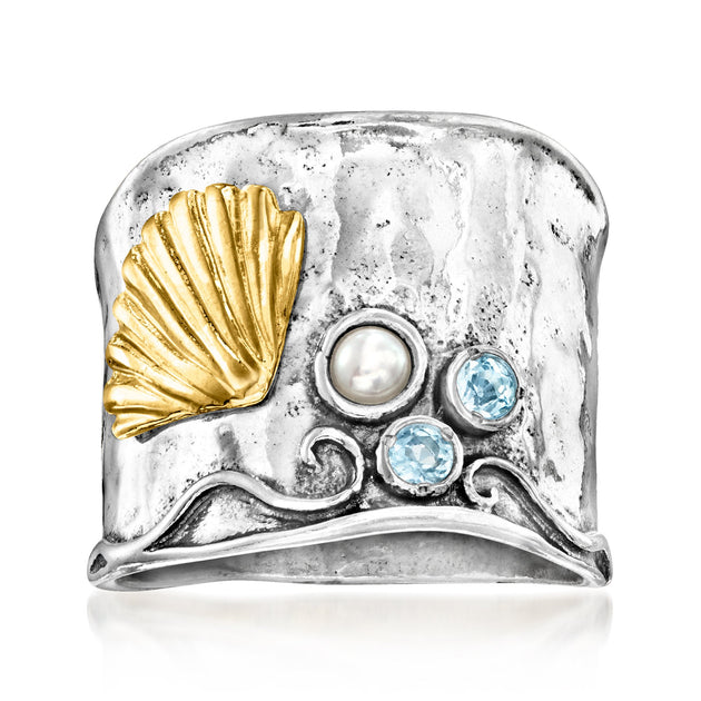 Ross-Simons Cultured Pearl Topaz Shell Ring Blue US 7 2