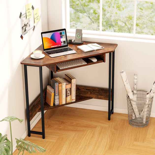 Hivvago Triangle Corner Desk Rustic Brown 3