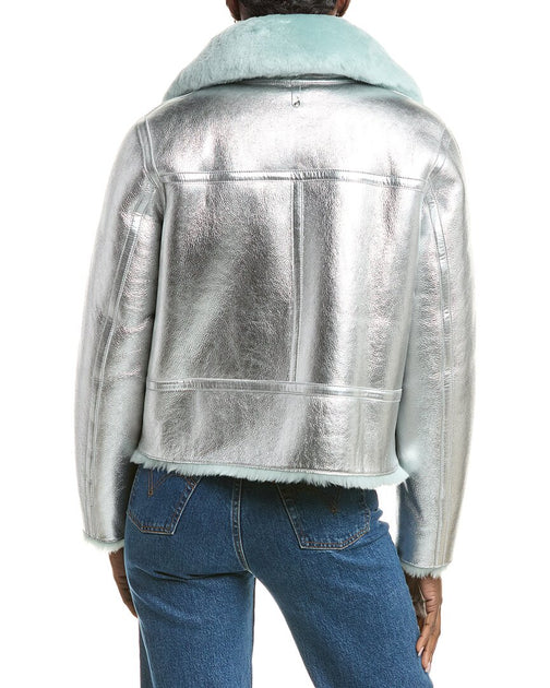 Mackage Betty Reversible Leather Jacket Silver Mint Medium 3