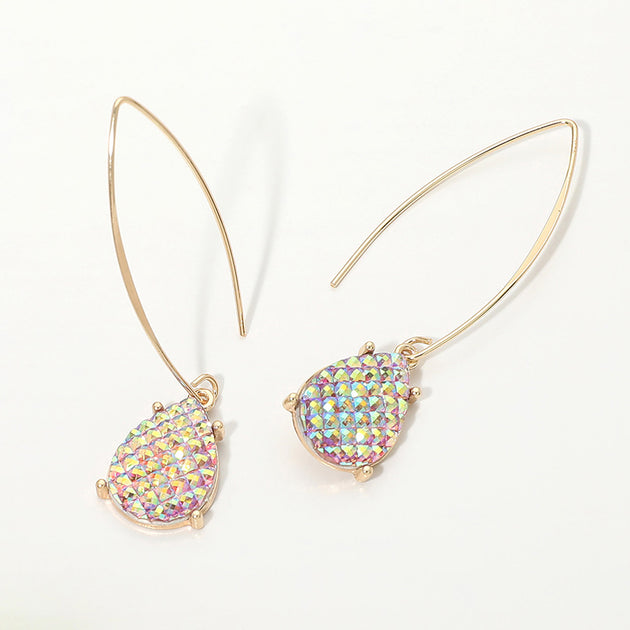 FASHNZFAB Faceted Teardrop Stone Cluster Long Drop Earrings Green 2