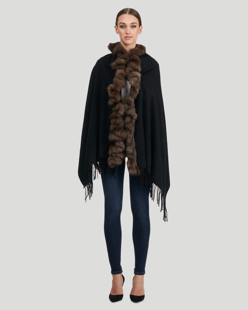 Gorski Knit Ruffle Cashmere Stole Sable Black One Size 2