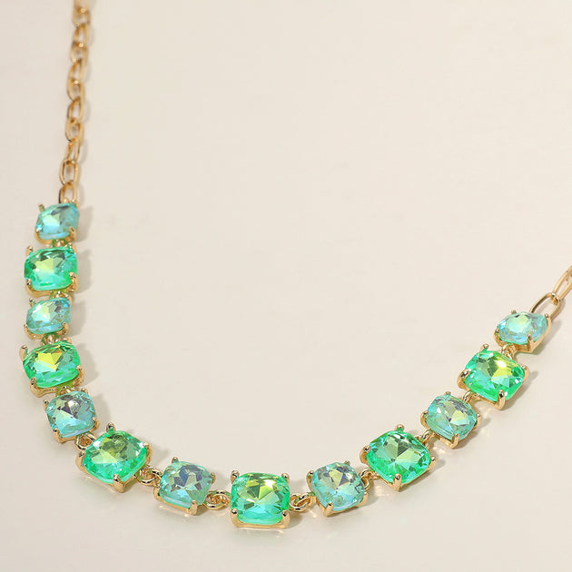 FASHNZFAB Square Stone Link Necklace Green 4