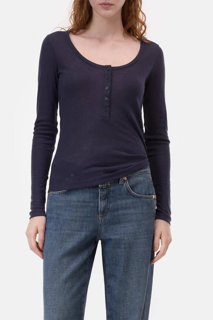 CLOSED Deep Neck Long Sleeve Tee Blue Large 3