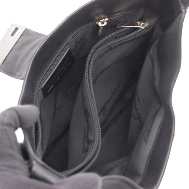 Salvatore Ferragamo Canvas Leather Schultertasche Schwarz Klein 5