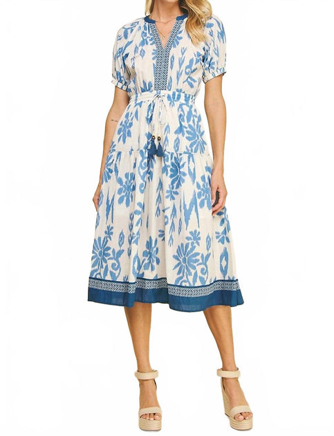 PINCH Robe Mi-longue Col V à Motifs Floraux Contrastés Bleu Medium 2