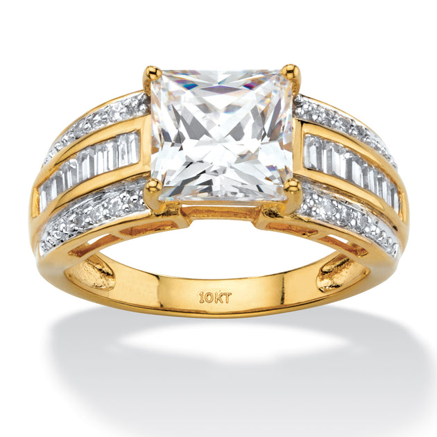 Palm 2.94 TCW Cubic Zirconia 10k Yellow Gold Ring Silver US 8 2