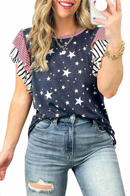 Lovesoft Striped Star Print T-Shirt Blue Small 3