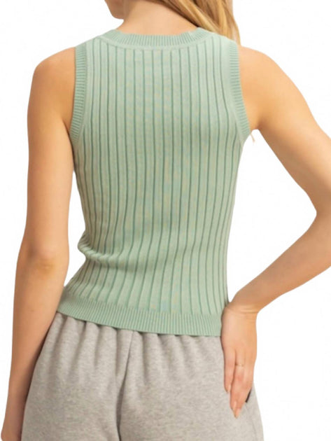 Double Zero Essential Ribbed Tank Top Green Large 3