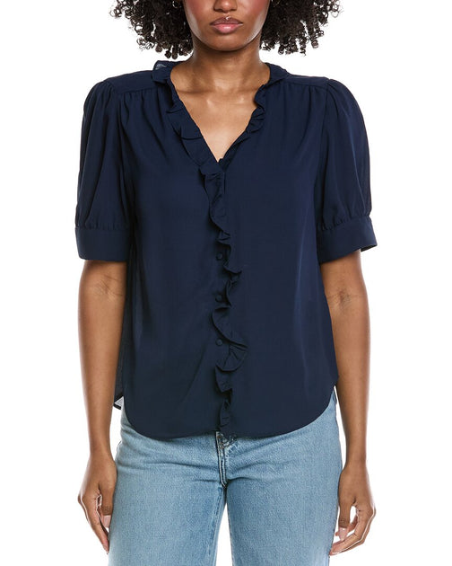 CeCe Puff Sleeve Ruffle Top Blau Large 2