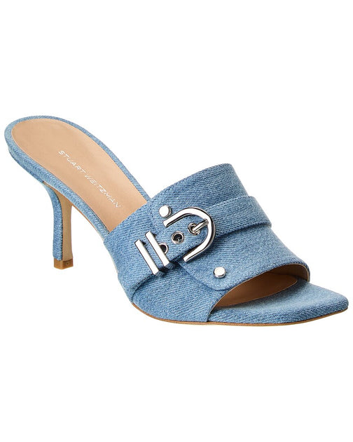 Stuart Weitzman Maverick Slide 75 Denim Sandal Blue US 6.5 2