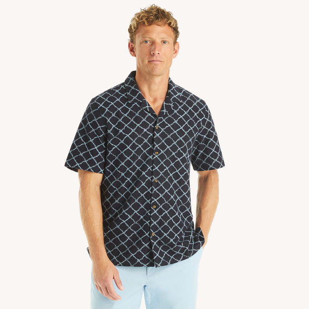 Nautica Relaxed Fit Printed Button-Up Polo Blue Medium 2