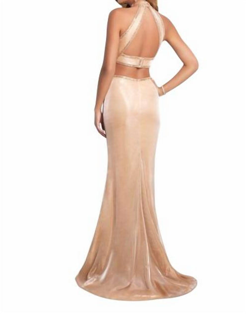 Blush Prom Two Piece Metallic Beaded Dress Rose Gold US 4 3